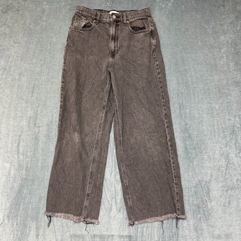PacSun Nora Wide Leg Cropped Jeans Womens 27 Gray Denim High Rise Frayed Hem